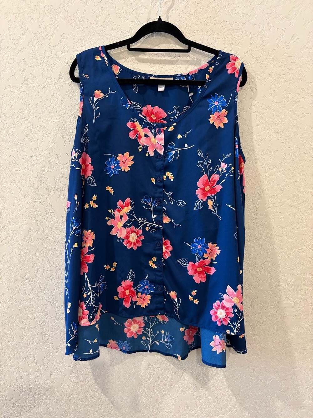 Woman Within Women's Plus Size Floral Print Sleeveless Button-Front High-Low Top